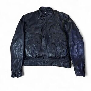 Hein Gericke Genuine Leather Motorcycle Jacket Mens 40 Black Vintage